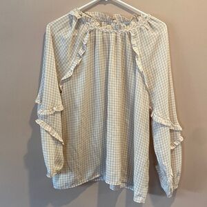 LOFT Cream and White Gingham Blouse